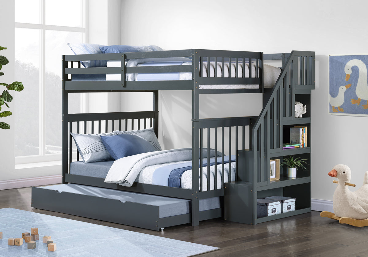 B 1856 54"/54" Bunk Bed (Grey, Reversible stairs)