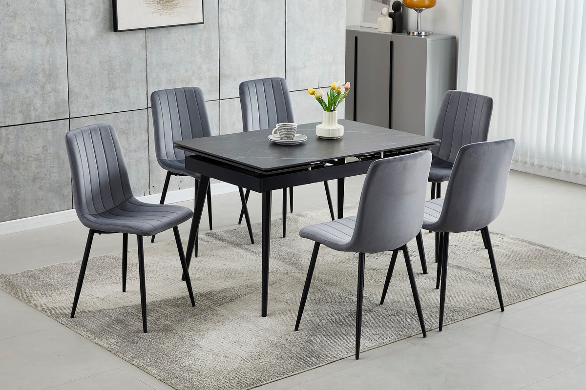 T-1472 / C-1474 7-Piece Dining Set (Dark Grey Velvet)
