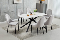 T-1530 / C-1531 7-Piece Dining Set (Light Grey Velvet)