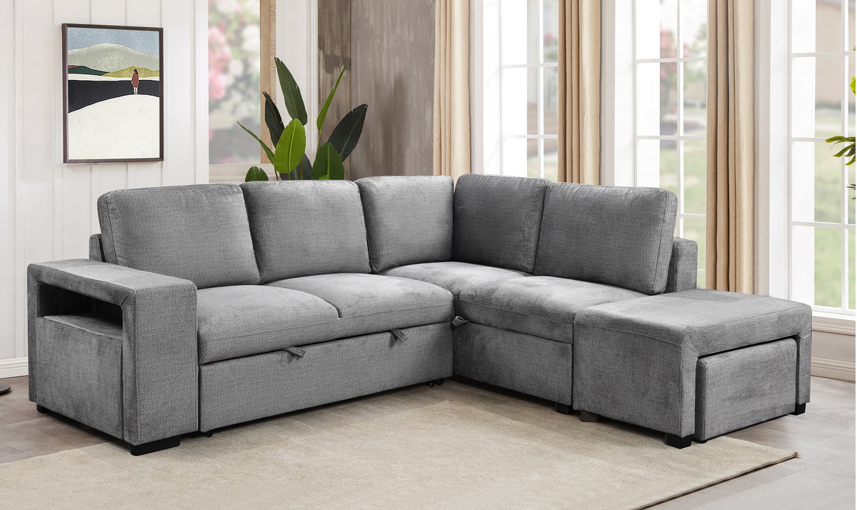 IF-9035 RHF Sofa Bed Sectional (Grey Fabric)