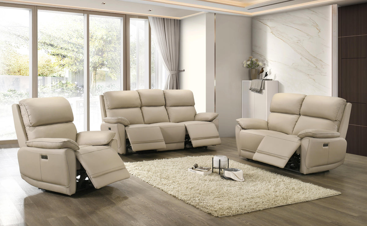 IF-8172 Power Recliner Sofa Set (Cream Leather Match)