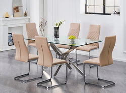 T-1448 / C-1577 7-Piece Dining Set (Beige PU, Diamond)