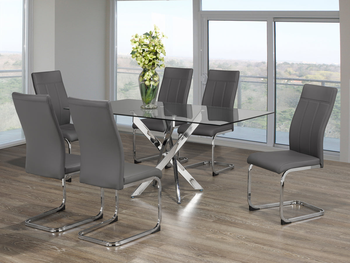 T-1448 / C-1879 7-Piece Dining Set (Grey PU)