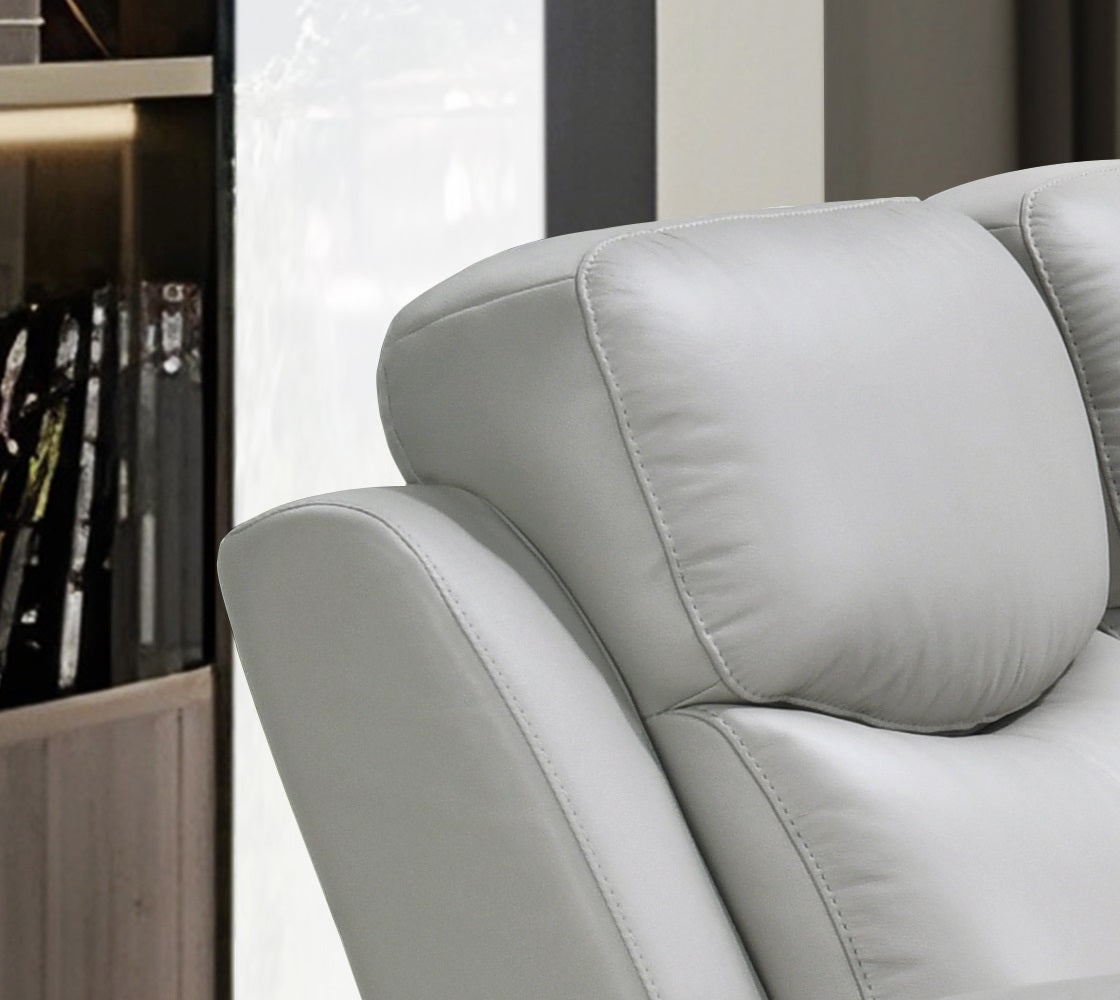 IF-8130 Power Recliner Sofa Set (Light Grey Leather Match)
