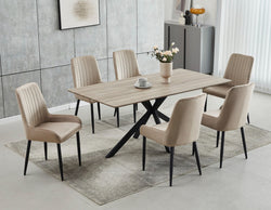 T-1510 / C-1511 7-Piece Dining Set (Beige Velvet)