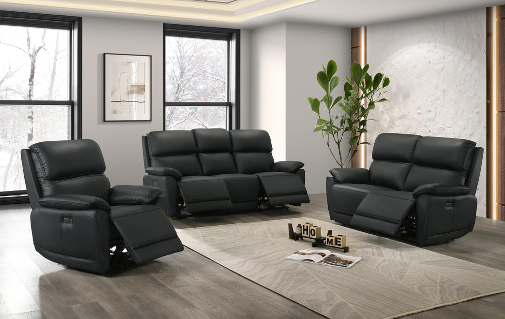 IF-8171 Power Recliner Sofa Set (Black Leather Match)