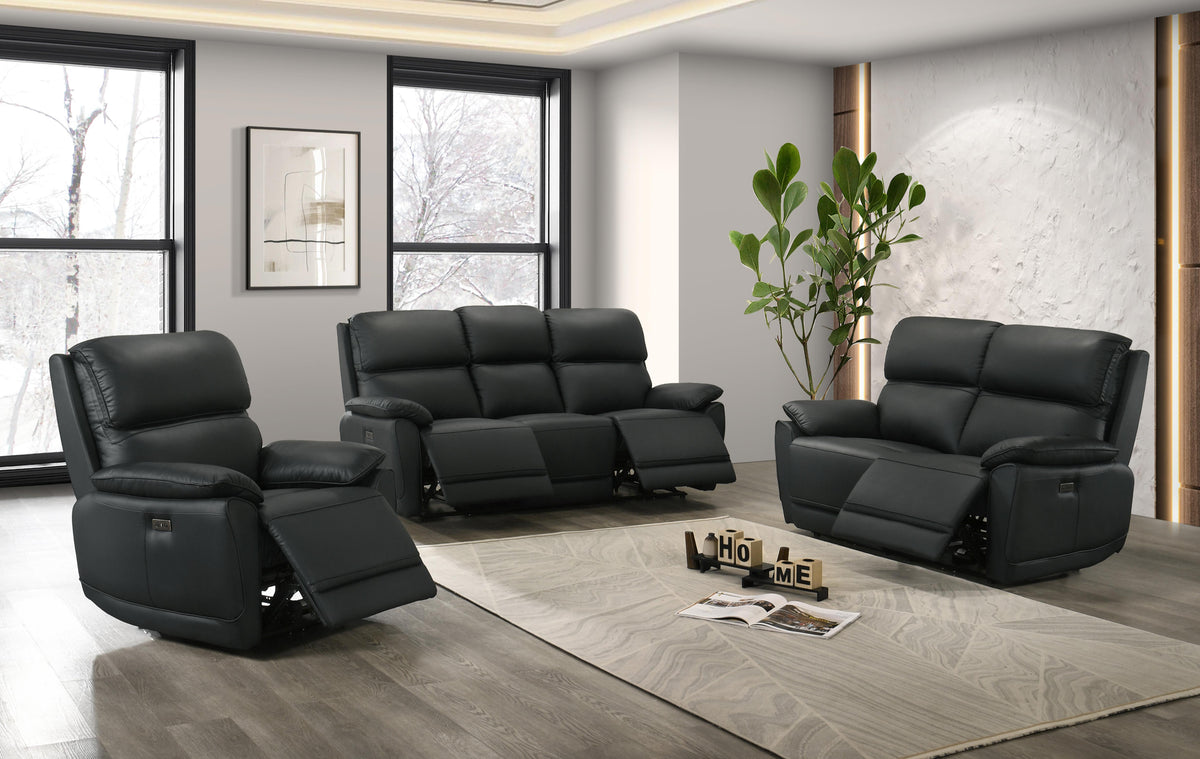 IF-8171 Power Recliner Sofa Set (Black Leather Match)