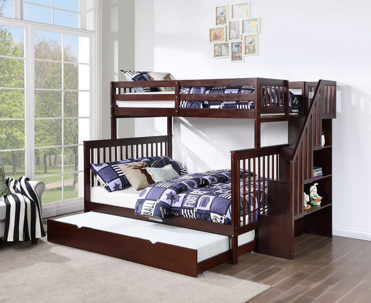 B 1850 39"/54" Bunk Bed (Espresso, Reversible stairs)