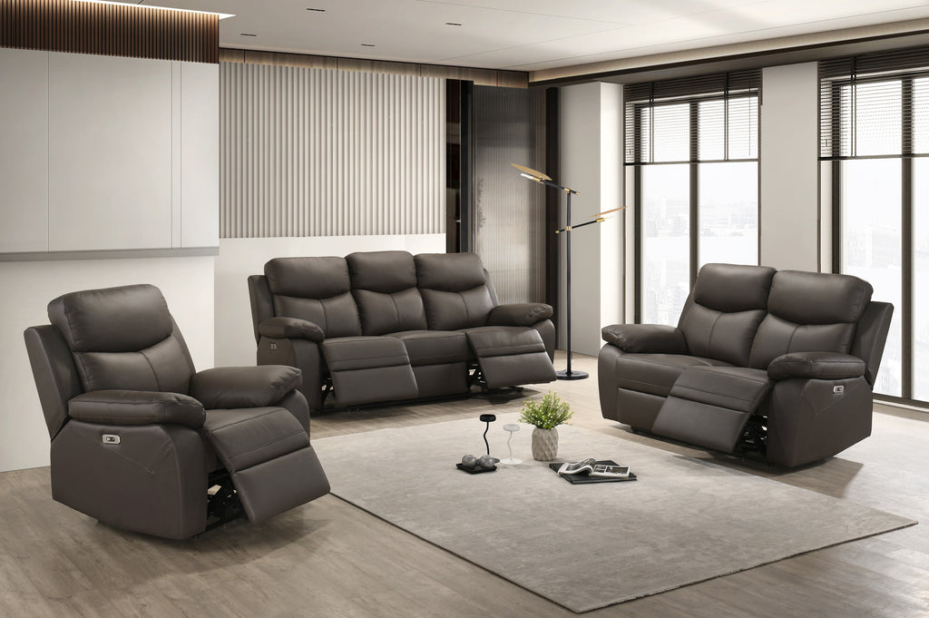 IF-8131 Power Recliner Sofa Set (Brown Leather Match)