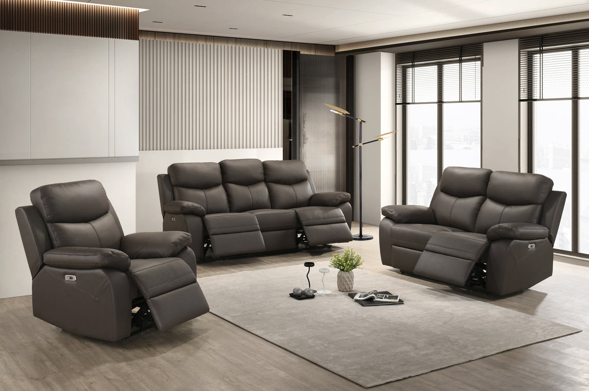 IF-8131 Power Recliner Sofa Set (Brown Leather Match)