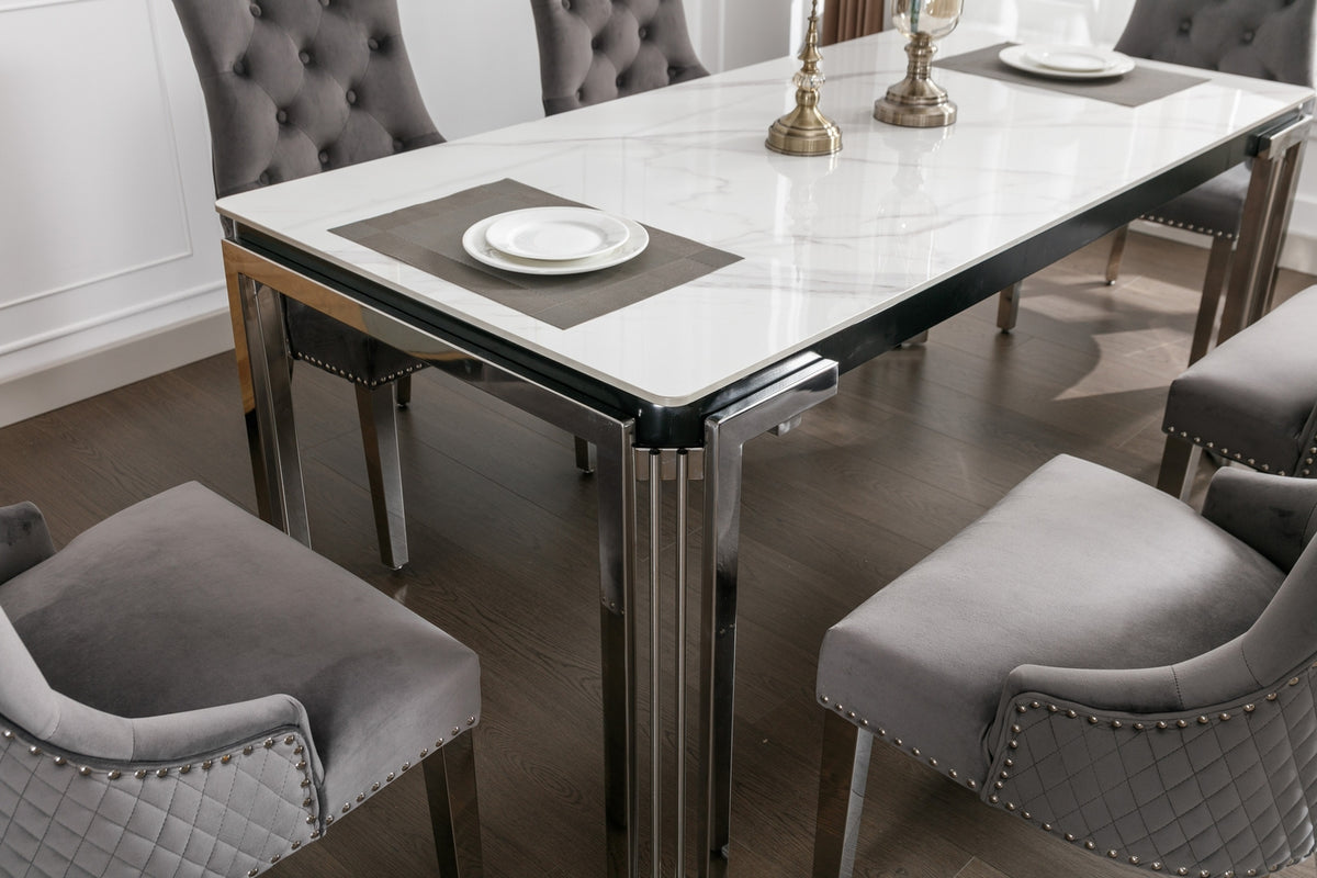 T-1274 / C-1250 7-Piece Dining Set (Grey Velvet)