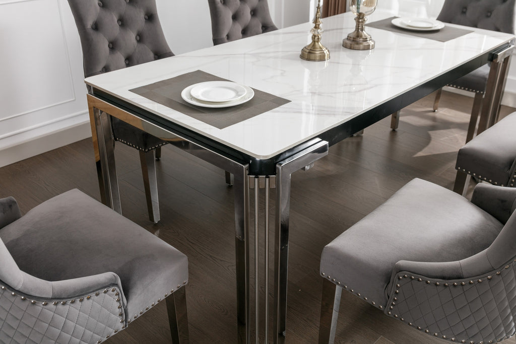T-1274 Dining Table (Chrome w/ Ceramic Marble)