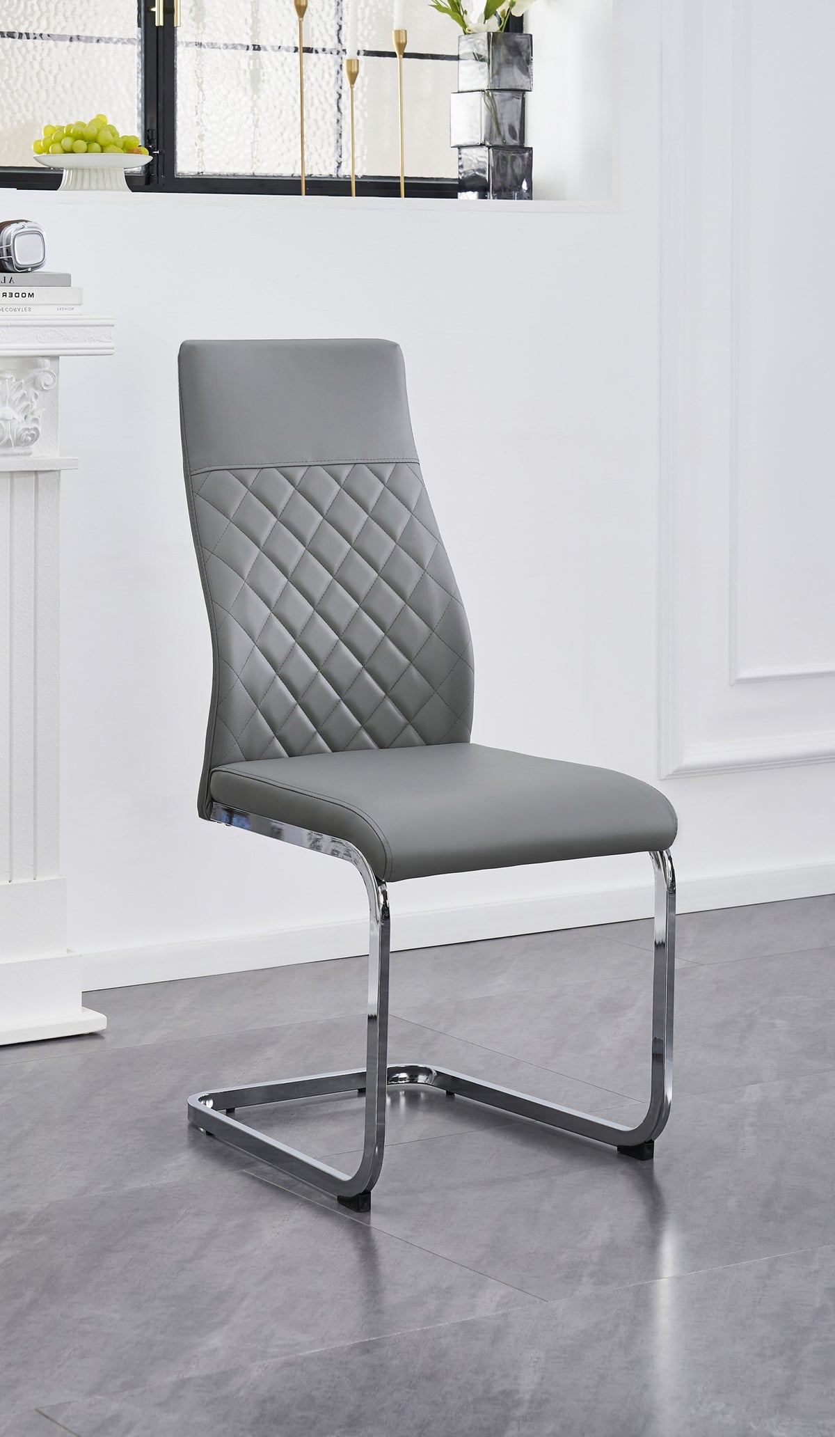 C-1576 Dining Chair (Grey PU, Diamond) (Set of 2)