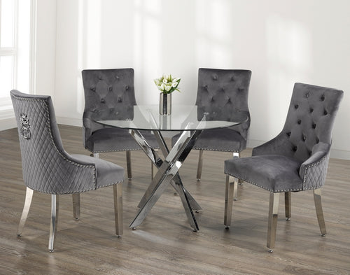 T-1447 / C-1250 5-Piece Dining Set (Grey Velvet)
