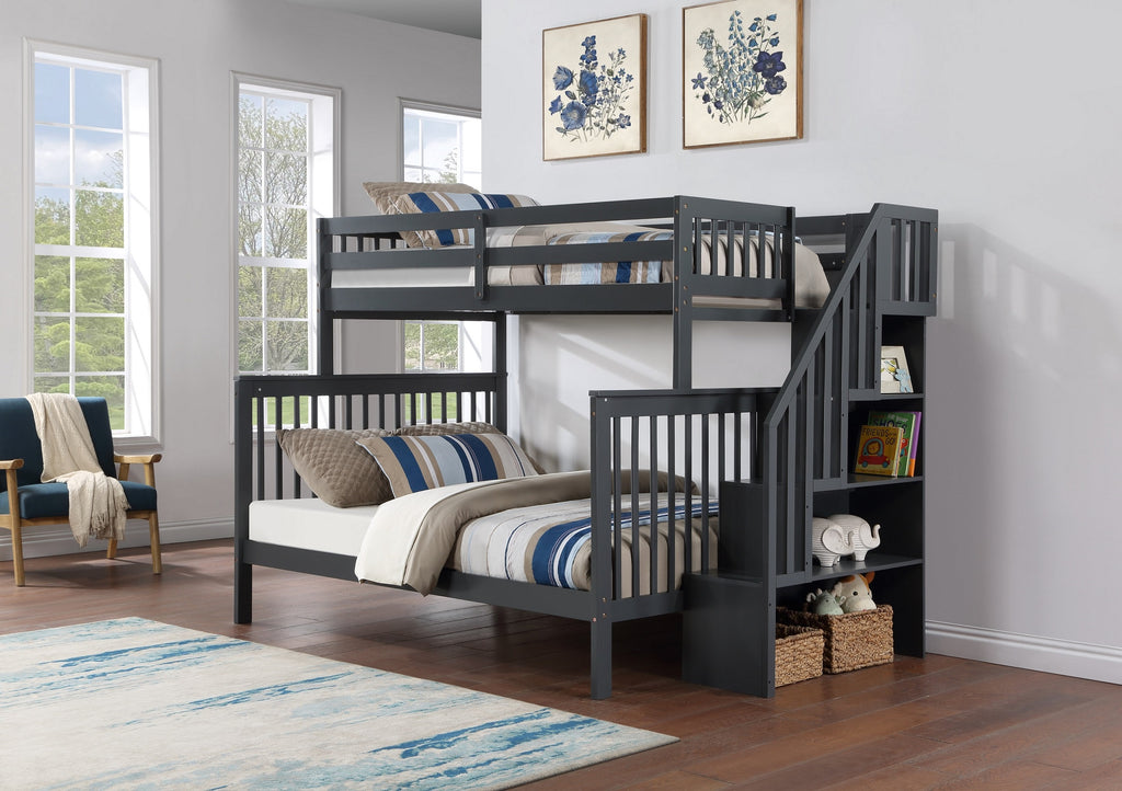 B 1851 39"/54" Bunk Bed (Grey, Reversible stairs)