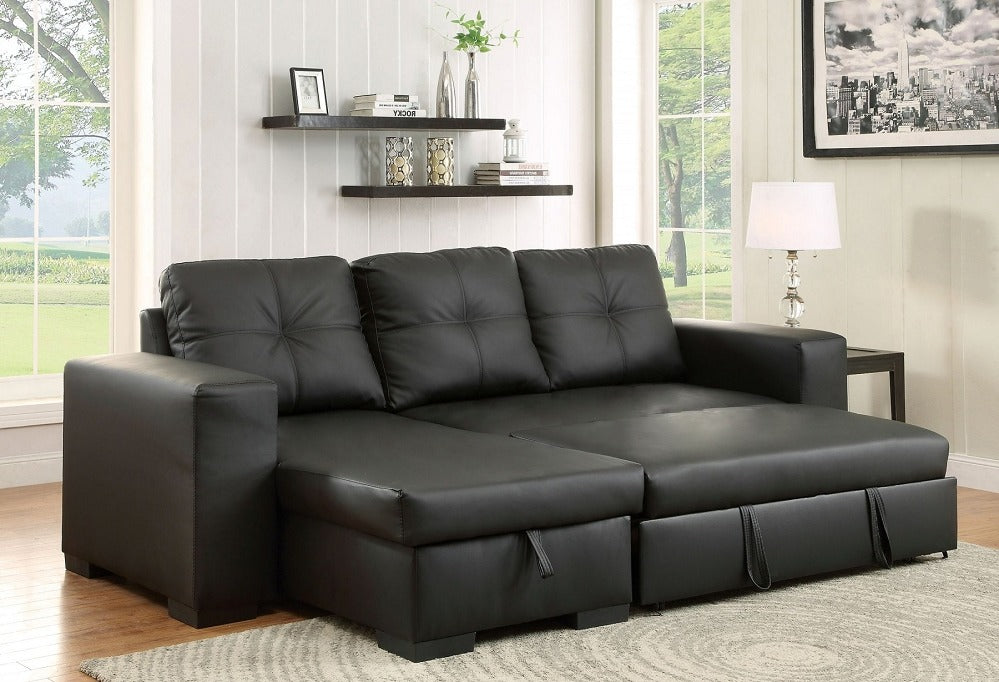 IF-9032 Sofa Bed Sectional with Reversible Chaise (Black PU)