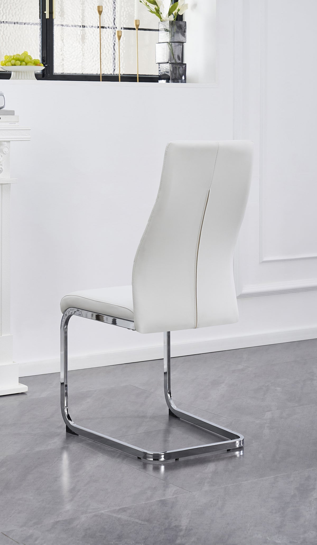 C-1575 Dining Chair (White PU, Diamond) (Set of 2)