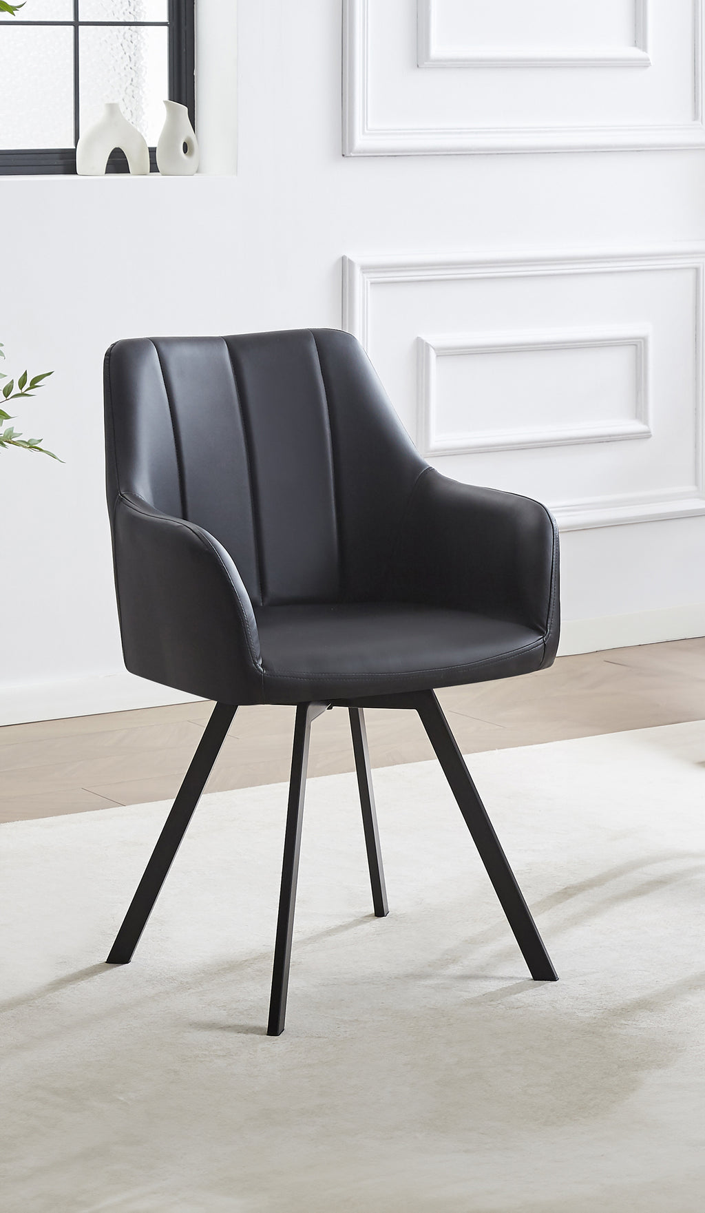 C-1413 Swivel Dining Chair (Black PU) (Set of 2)