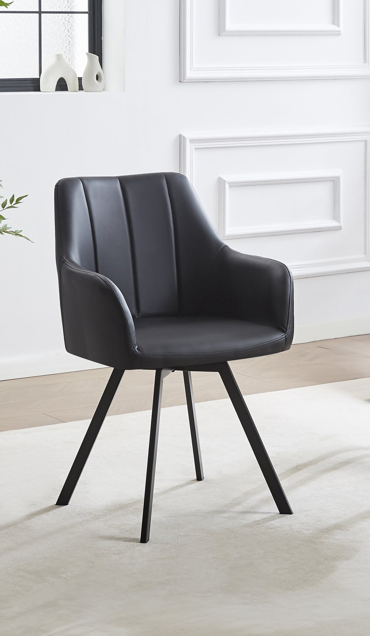 C-1413 Swivel Dining Chair (Black PU) (Set of 2)