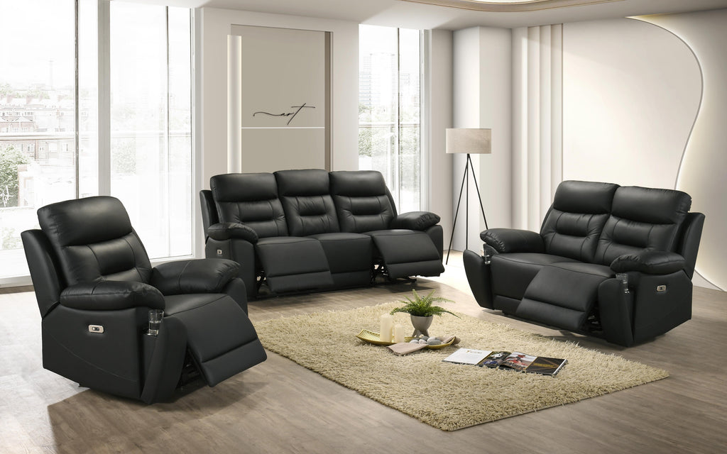 IF-8161 Power Recliner Sofa Set (Black Leather Match)