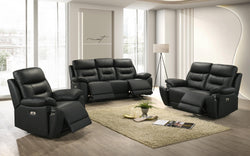IF-8161 Power Recliner Sofa Set (Black Leather Match)