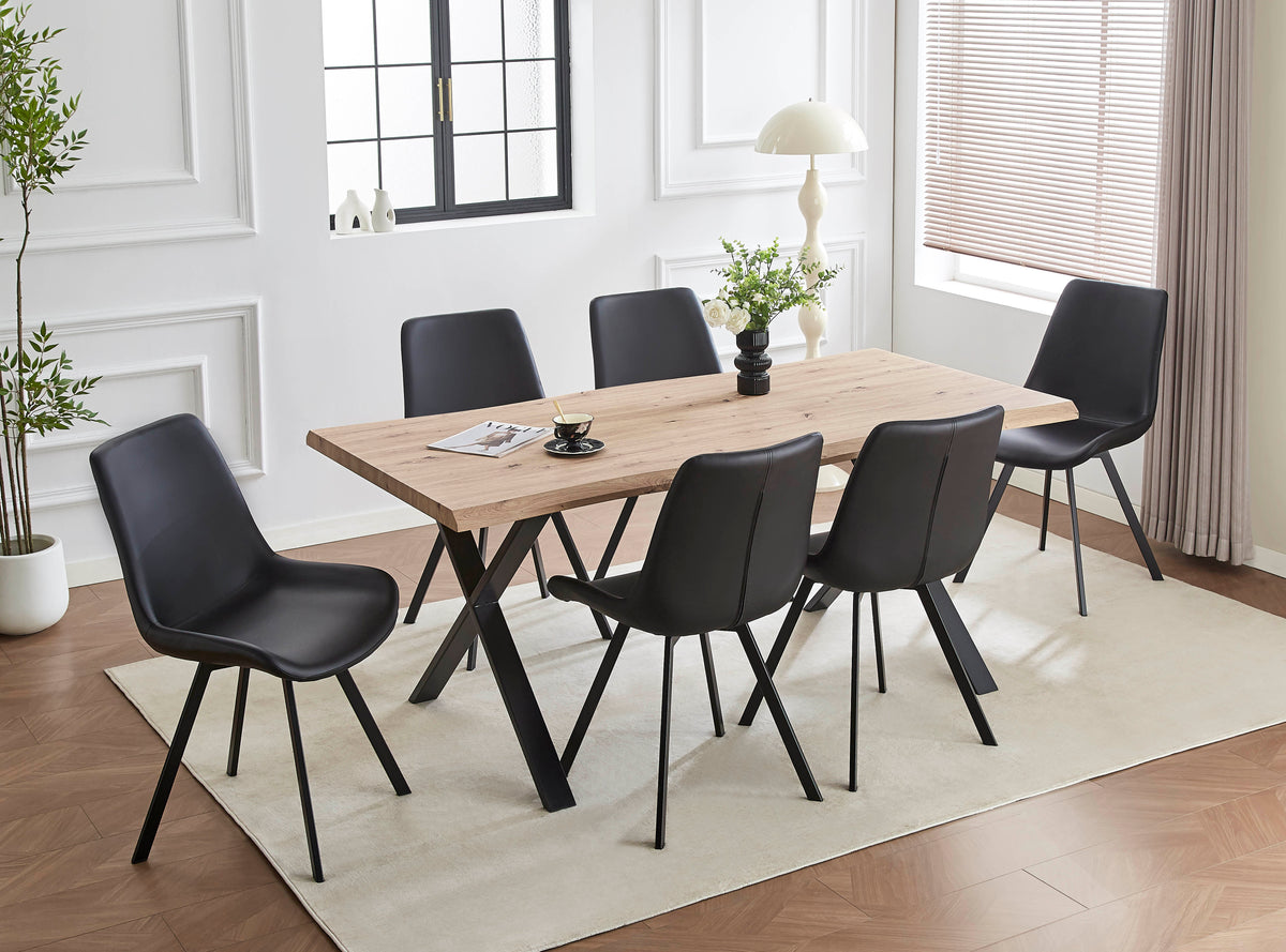 T-1808 / C-1821 7-Piece Dining Set (Black PU)