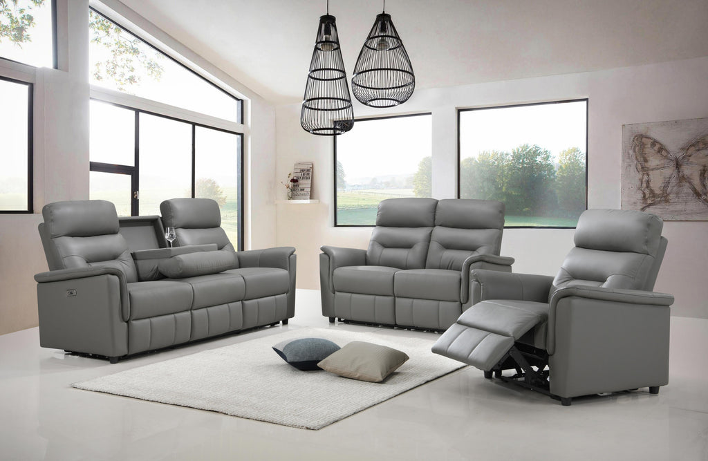 IF-8141 Power Recliner Sofa Set (Grey Leather Match)