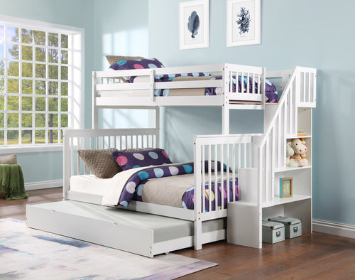 B 1852 39"/54" Bunk Bed (White, Reversible stairs)