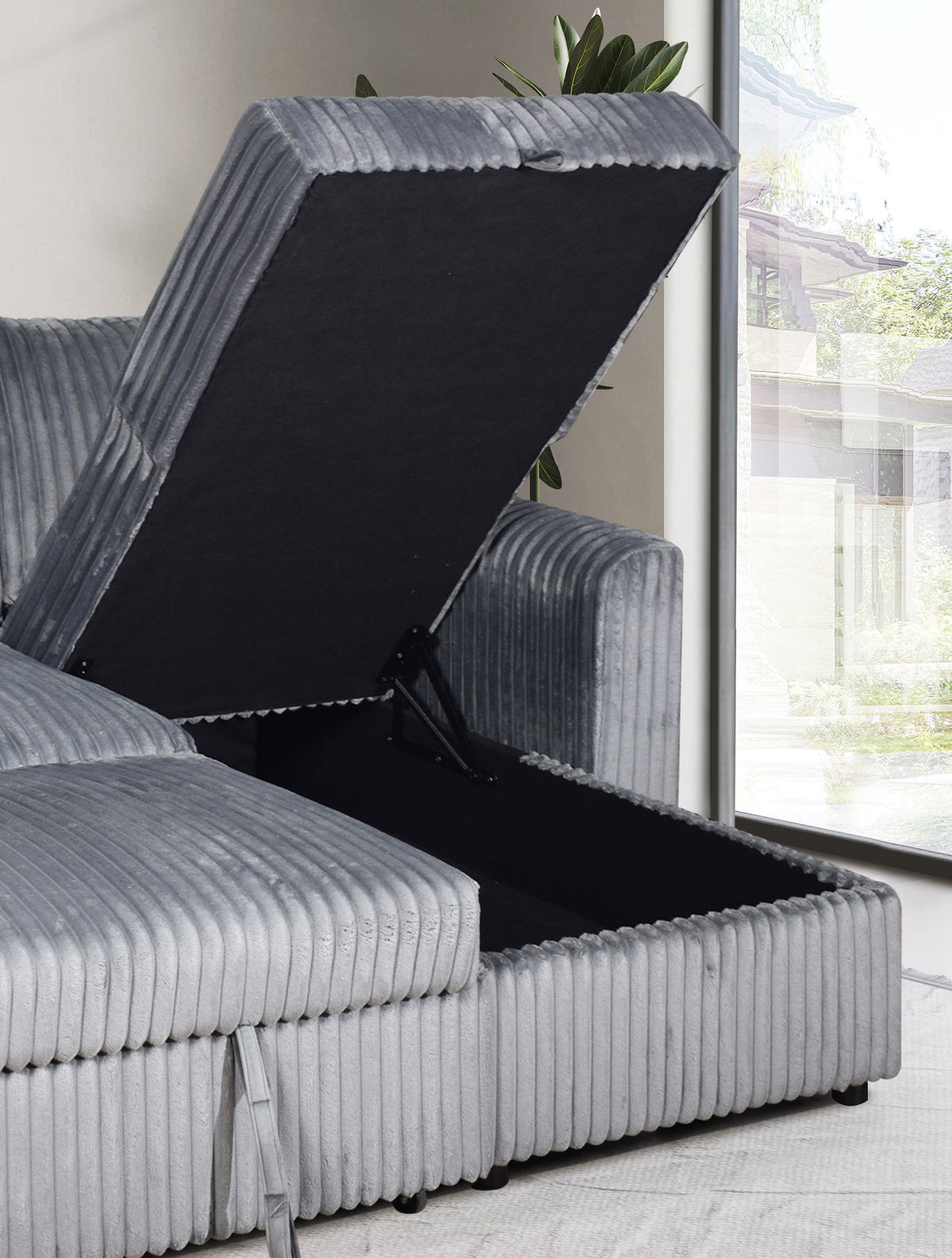 IF-9025 Sofa Bed Sectional with Reversible Chaise (Grey Fabric)