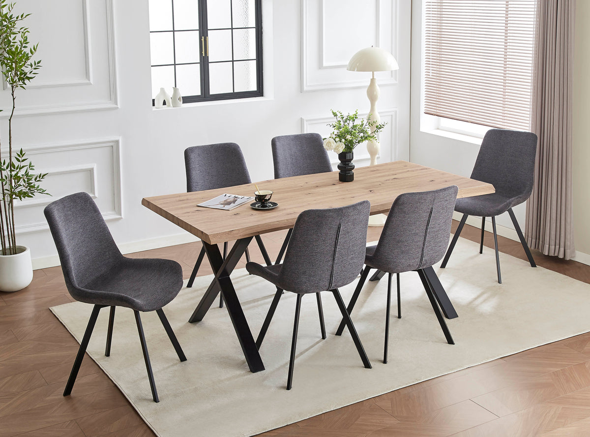 T-1808 / C-1820 7-Piece Dining Set (Grey Fabric)