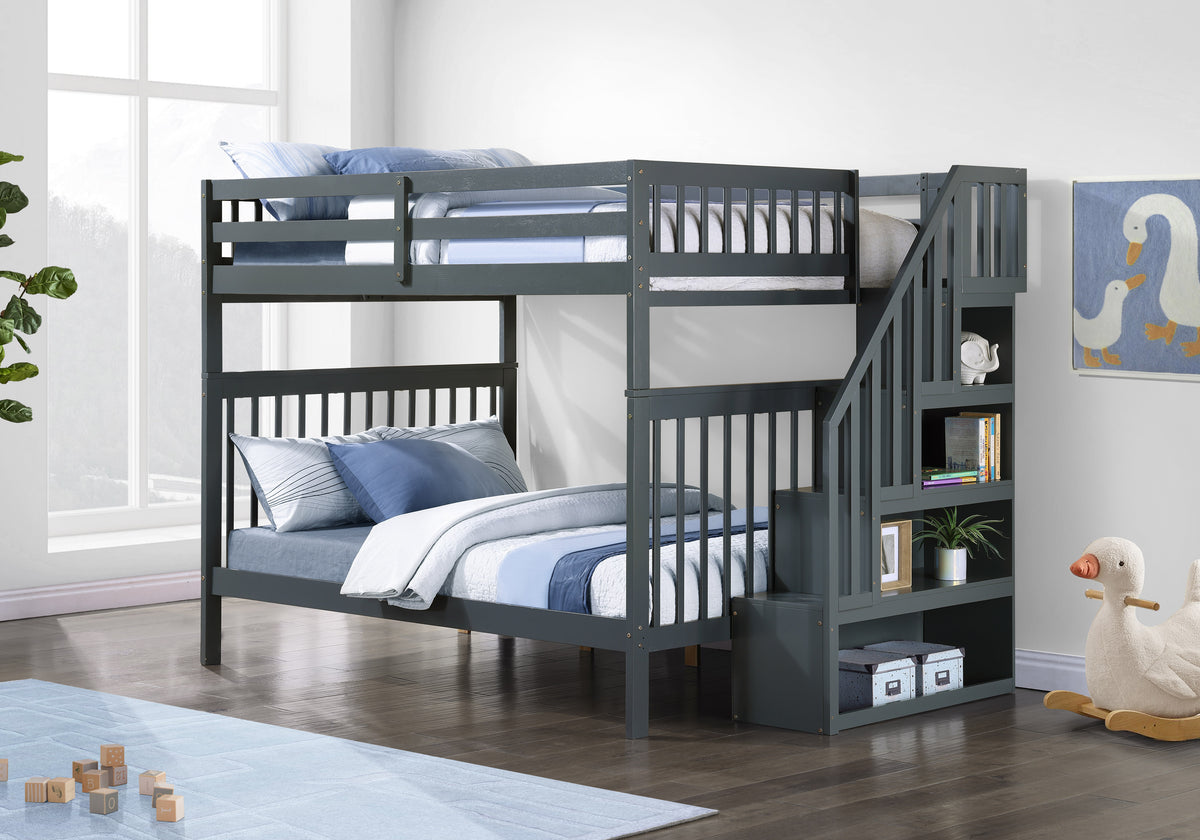 B 1856 54"/54" Bunk Bed (Grey, Reversible stairs)