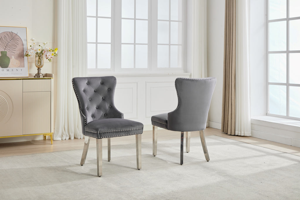 C-1245 Dining Chair (Grey Velvet) (Set of 2)