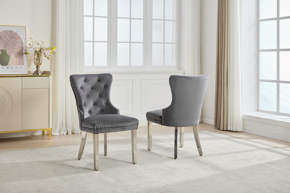 C-1245 Dining Chair (Grey Velvet) (Set of 2)