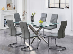 T-1448 / C-1576 7-Piece Dining Set (Grey PU, Diamond)