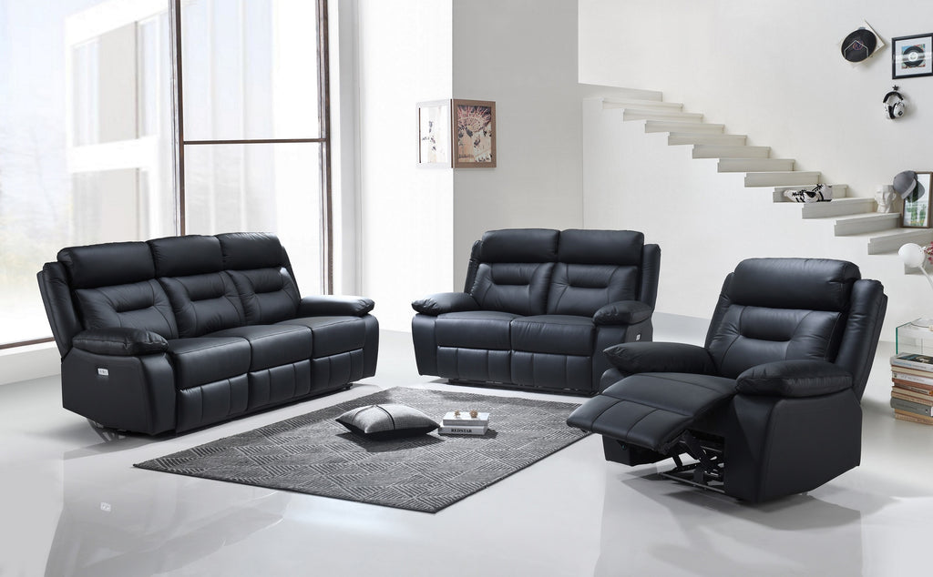 IF-8110 Power Recliner Sofa Set (Black Leather Match)