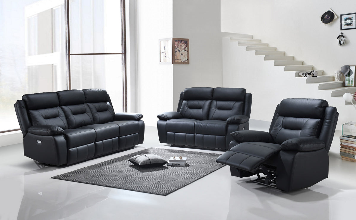 IF-8110 Power Recliner Sofa Set (Black Leather Match)