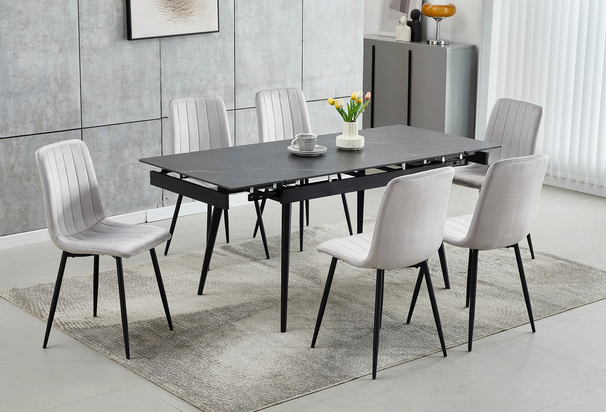 T-1472 / C-1473 7-Piece Dining Set (Light Grey Velvet)