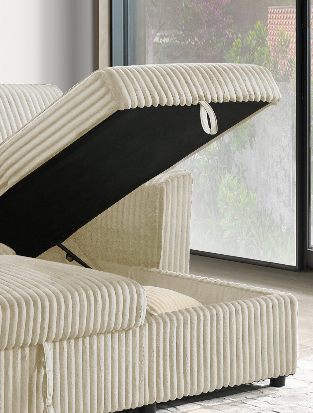 IF-9026 Sofa Bed Sectional with Reversible Chaise (Crème Fabric)