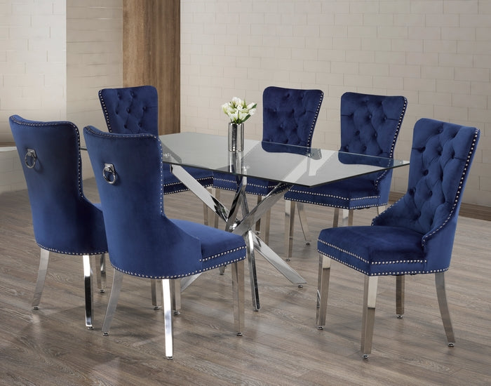 T-1448 / C-1262 7-Piece Dining Set (Blue Velvet)