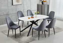 T-1530 / C-1532 7-Piece Dining Set (Dark Grey Velvet)