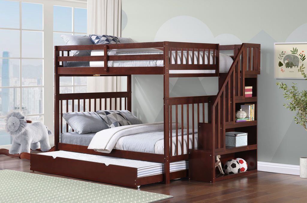 B 1855 54"/54" Bunk Bed (Espresso, Reversible stairs)
