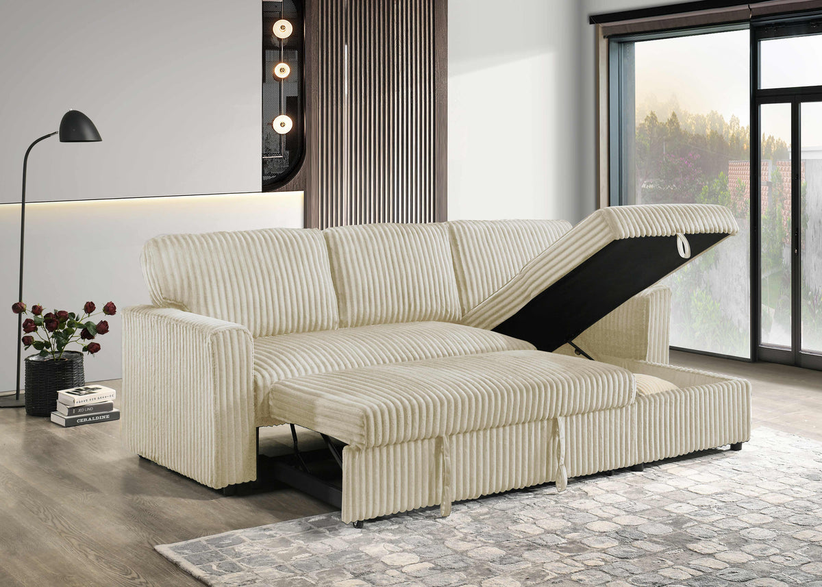IF-9026 Sofa Bed Sectional with Reversible Chaise (Crème Fabric)