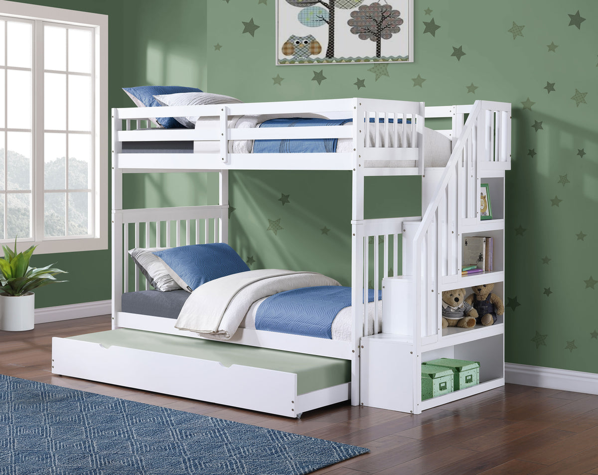 B 1847 39"/39" Bunk Bed (White, Reversible stairs)