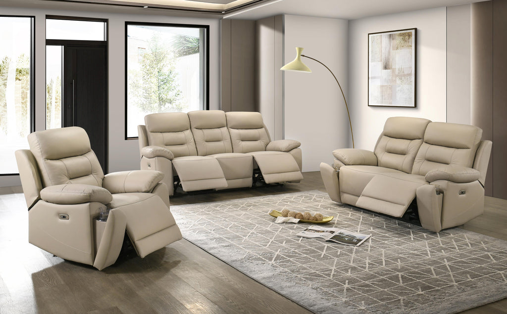 IF-8162 Power Recliner Sofa Set (Cream Leather Match)