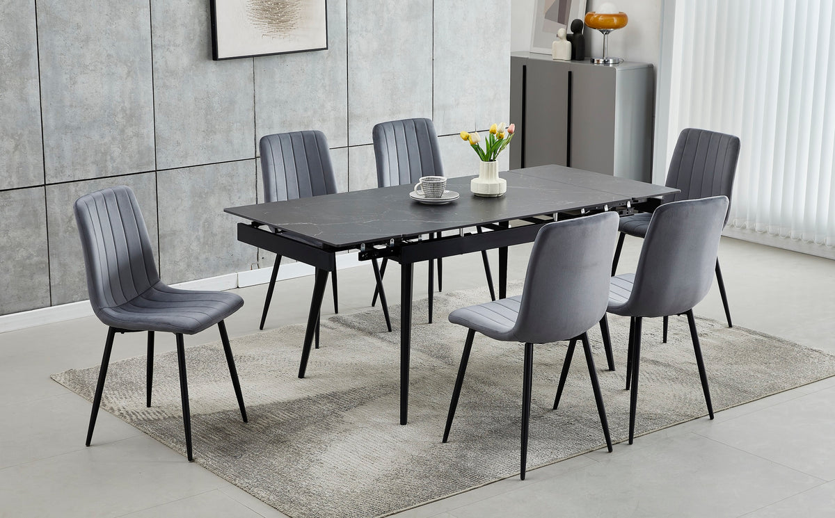 T-1472 / C-1474 7-Piece Dining Set (Dark Grey Velvet)