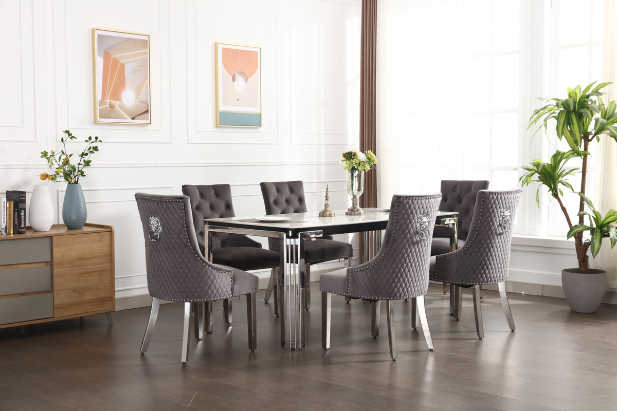 T-1274 / C-1250 7-Piece Dining Set (Grey Velvet)