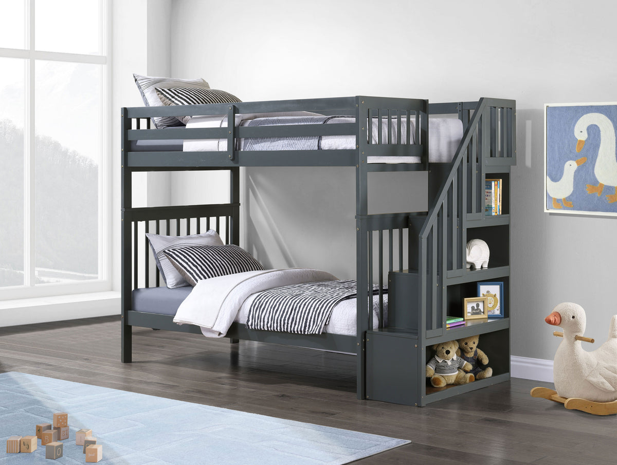 B 1846 39"/39" Bunk Bed (Grey, Reversible stairs)