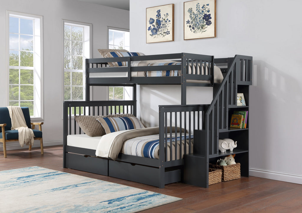 B 1851 39"/54" Bunk Bed (Grey, Reversible stairs)
