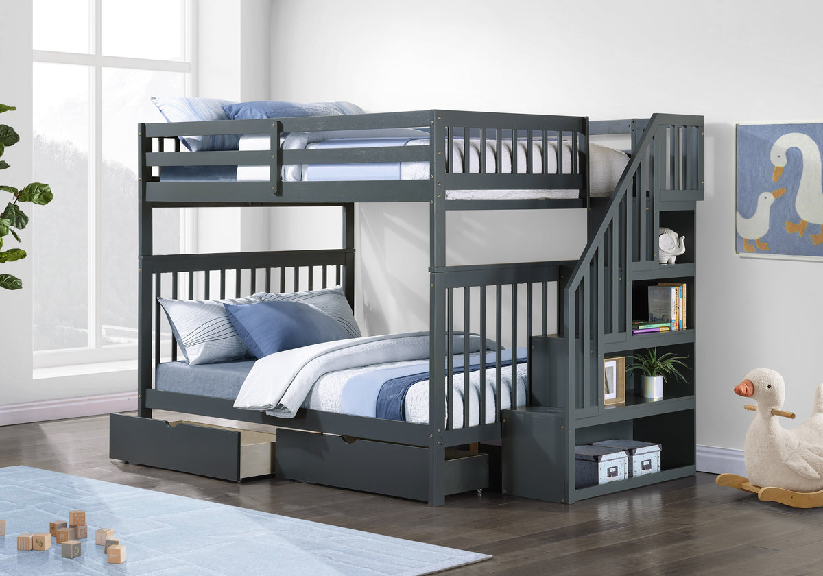 B 1856 54"/54" Bunk Bed (Grey, Reversible stairs)