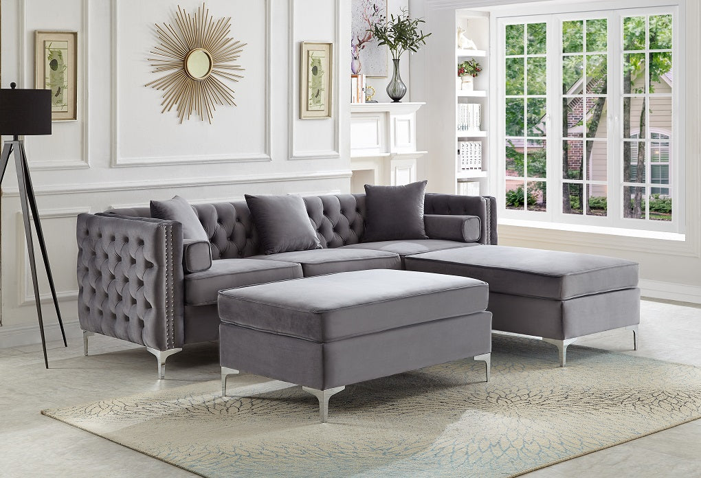 IF-9280 Sectional with Reversible Chaise (Grey Velvet)